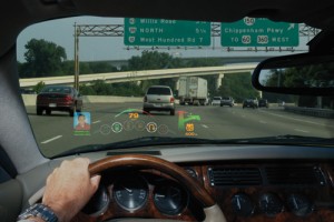 A head-up display (HUD) provides driving information. Photo Courtesy of MicroVision Incorporated.
