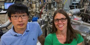 NREL postdoctoral researcher Kwangwook Park, left, and scientist Kirstin Alberi work on the Molecular Beam Epitaxy System at the Solar Energy Research Facility at NREL Photo by Werner SlocumNREL NREL postdoctoral researcher Kwangwook Park, left, and scientist Kirstin Alberi work on the Molecular Beam Epitaxy System at the Solar Energy Research Facility at NREL Photo by Werner SlocumNREL