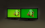 The 47-inch HDTV on the right has been modified with Nanosys QDEF technology It shows a much wider range of colours