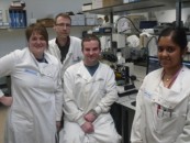Pictured in photo Joanne Welton postdoc, Dr Aled Clayton in the back, Jason Webber postdoc and right- Ridwana Chowdhury PhD Student