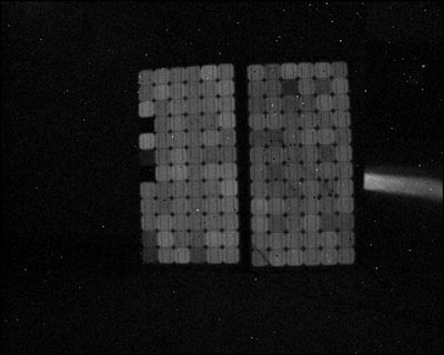 Video taken with Raptor&rsquo;s Owl SWIR camera of solar panels with variable current at 30 fps. The defective cells are clearly visible.