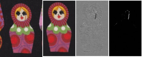 From left to right: An input image captured at the verification stage. A best fit image built from the model. The difference between the best fit image and the input image. Areas of major difference between the two highlighted using an optional image thre