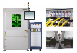 A PXI-based, fully-automated wafer-level test demo-system The automated prober machine and instrumentation rack are shown left, together with details of the optical PXI front-end modules right, top and multi-fiber optical IO probes positioned over the waf A PXI-based, fully-automated wafer-level test demo-system The automated prober machine and instrumentation rack are shown left, together with details of the optical PXI front-end modules right, top and multi-fiber optical IO probes positioned over the waf