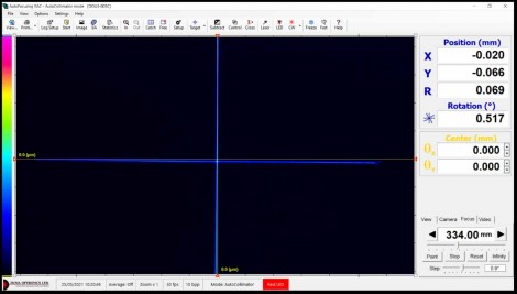 Fig. 4 Typical screenshot demonstrating lateral measurements using the Autocollimator, which is 334 mm away from the measured plane. Deviation in X & Y directions are displayed in mm, with micron resolution. (Source: Duma Optronics)