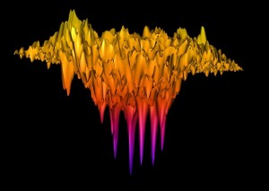Three-dimensional map of the forces applied by the invading structures of an individual cancer cell The height of each of the teeth seen in the image illustrates the force applied by an invadopod, a small structure underneath the cell that releases enzyme Three-dimensional map of the forces applied by the invading structures of an individual cancer cell The height of each of the teeth seen in the image illustrates the force applied by an invadopod, a small structure underneath the cell that releases enzyme