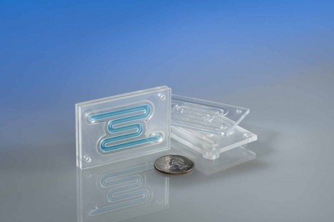 Two clear mating parts (following two photographs) can now be laser welded using an innovative new welding process that can reliably produce complex fluid paths while maintaining superior aspect ratios. 