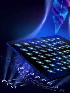 Artists illustration of the RAVEN technique, which measures a complex light pulse using micro foci and spectral dispersion, which is then fed into a neural network for retrieval Credit Ehsan Faridi