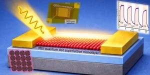 Schematic and picture of the PbS epitaxially connected QDSL photodetector Although the superlattice consists of a single monolayer, it has demonstrated high sensitivity and detection efficiency in the visible and infrared spectral regions Credit Dr Satria