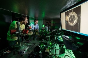 WPI professor Cosme Furlong-Vazquez right and PhD candidate Payam Razavi in the Microelectronics Testing and Characterization lab