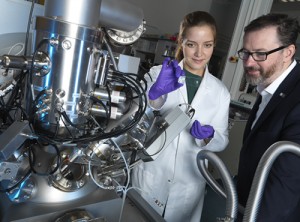 NPLs Prof Ian Gilmore and Yulia Panina, PhD student at the Francis Crick Institute, with the 3D OrbiSIMS NPLs Prof Ian Gilmore and Yulia Panina, PhD student at the Francis Crick Institute, with the 3D OrbiSIMS