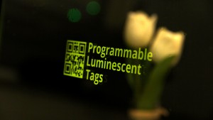 A luminescent tag, contactless printed onto a plastic foil The light emitting layer is thinner than a human hair The imprint can be erased and replaced by another pattern Credit M Gmelch and H Thomas, TU Dresden A luminescent tag, contactless printed onto a plastic foil The light emitting layer is thinner than a human hair The imprint can be erased and replaced by another pattern Credit M Gmelch and H Thomas, TU Dresden