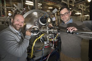 Brookhaven Lab physicists Claudio Mazzoli left and Mark Dean at the Coherent Soft X-ray Scattering CSX beamline at the National Synchrotron Light Source II Mazzoli and Dean are part of the team of scientists led by Rutgers University that used the CSX bea Brookhaven Lab physicists Claudio Mazzoli left and Mark Dean at the Coherent Soft X-ray Scattering CSX beamline at the National Synchrotron Light Source II Mazzoli and Dean are part of the team of scientists led by Rutgers University that used the CSX bea