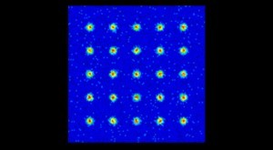 Simulation image Rb atom780 nmNumber of atoms 55 arrayAtomic emission 2000 photonsBackground 5 photonsMagnification 20NA 04Distance between each atom 5 m Astronomy Simulation image Rb atom780 nmNumber of atoms 55 arrayAtomic emission 2000 photonsBackground 5 photonsMagnification 20NA 04Distance between each atom 5 m Astronomy