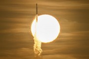 A SpaceX Falcon Heavy rocket with NASAs Nancy Grace Roman Telescope on board is seen transiting the sun during launch from Launch Complex 39A, Sunday, Aug 30, 2026, at NASAs Kennedy Space Center in Florida CREDIT NASAJohn Kraus